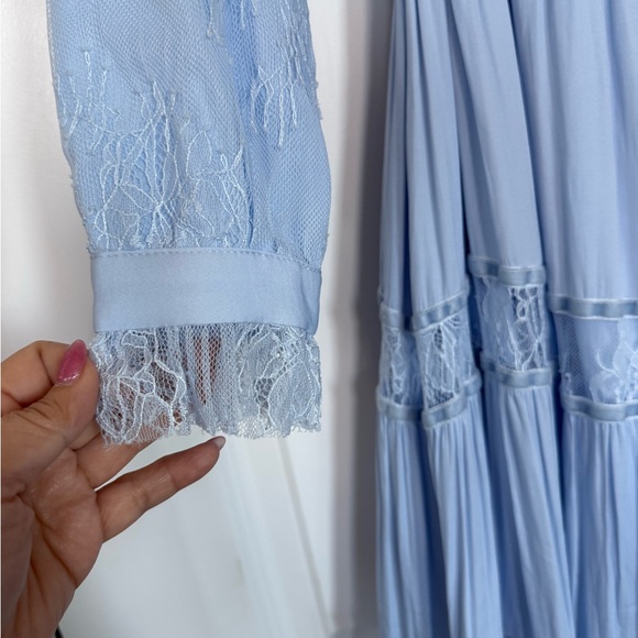 ALEEZA Paris Sapphire Maxi Dress Baby Blue Lace Trim Size L NWT - Picture 7 of 8